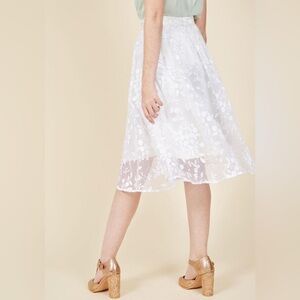 ModCloth Abloom with Bliss A-Line Skirt White Floral Sheer Layered Size XL Boho